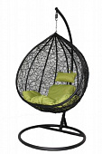 Кресло подвесное большое Кокон F-03 (Черный ротанг/Зеленая подушка)