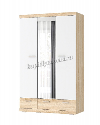 Шкаф с зеркалом Соната ШСЗ-1350 (Дуб сонома/Белый глянец)