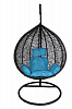 Кресло подвесное большое Кокон F-03 (Черный ротанг/Голубая подушка)